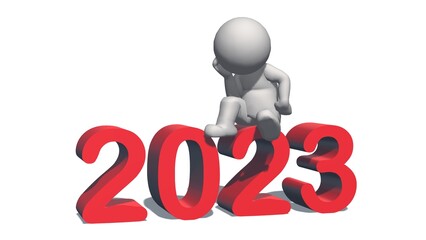 Poster - Year change to 2023 with 3D people isolated on white background - 3D Illustration