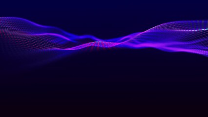 Poster - Abstract digital background. Dynamic wave of glowing particles. Data flow information. Concept of digital communication. Big data visualization. 3D rendering. 4k