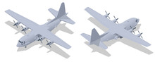 Isometric Lockheed C-130 Hercules, American Four-engine Turboprop Military Transport Aircraft. Military Transport Aircraft