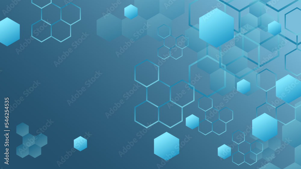 Blue technology background with hexagon pattern and lights. Abstract ...