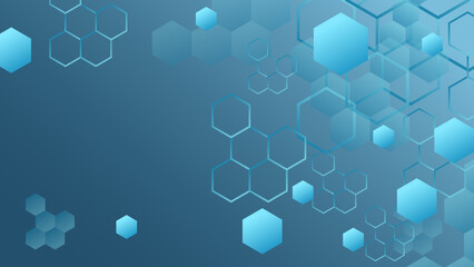 Blue technology background with hexagon pattern and lights. Abstract hexagon background for medical, technology or science design. Vector illustration