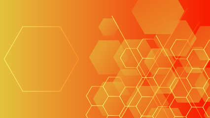 Abstract hexagonal red and orange color technology background