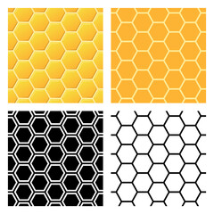 Poster - Honeycomb seamless pattern set. Abstract geometric yellow honeycomb seamless pattern set. Hexagon pattern set. Vector illustration