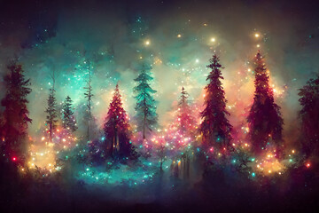 Sticker - Magical forest with Christmas trees