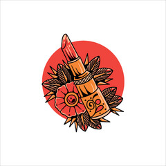 oldschool lipstick tattoo vector design