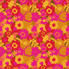 Poster - Seamless repeat pattern print background with bright flowers
