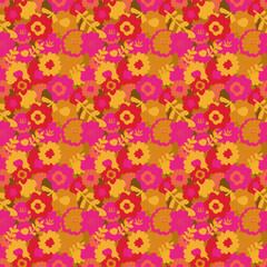 Poster - Seamless repeat pattern print background with bright flowers