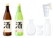 日本酒と酒器のイラストセット
