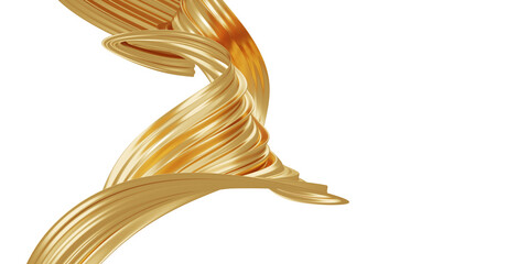 Wall Mural - Abstract golden luxury wave on white background with copy space 3D render