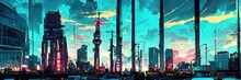 Futuristic City Skyline. Sci-fi. Fantasy Scenery
