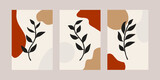 Fototapeta Boho - Set of minimalist poster design botanical leaf branch abstract collage bohemian aesthetic boho art prints mid century modern wall art decoration