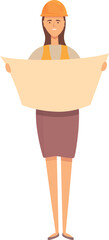 Poster - Take engineer plan icon cartoon vector. Female worker. Work contractor