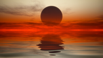 Wall Mural - strange black sun over the water