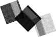 Drei Quadrate, die sich überlagern, mit verschiedenen Perforationen und Markerstrichen - als grafisches Gestaltungselement, Hintergrund und Überlagerung