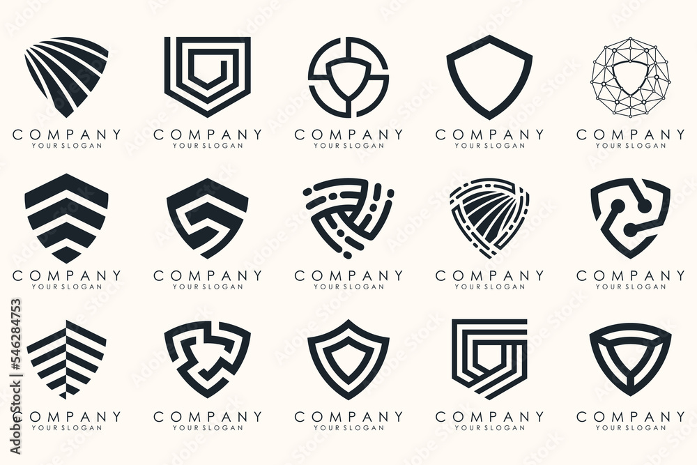Creative Shield logo and icons set. Vector logo design template. Stock ...