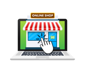 Poster - shopping online on website. online store, shop concept on laptop screen. vector illustration.