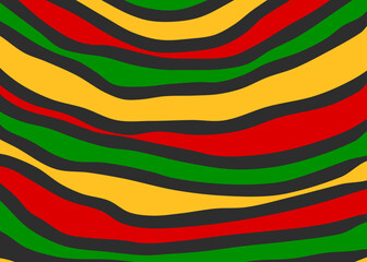 Poster - Abstract background with colorful wavy and curly lines pattern and with Jamaican color theme