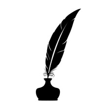 Vector Drawing Of Ink With A Black Feather Pen, Can Be Used For Printing, T-shirts, Company Logos, Communities, Symbols, Etc. Write With Feathers.