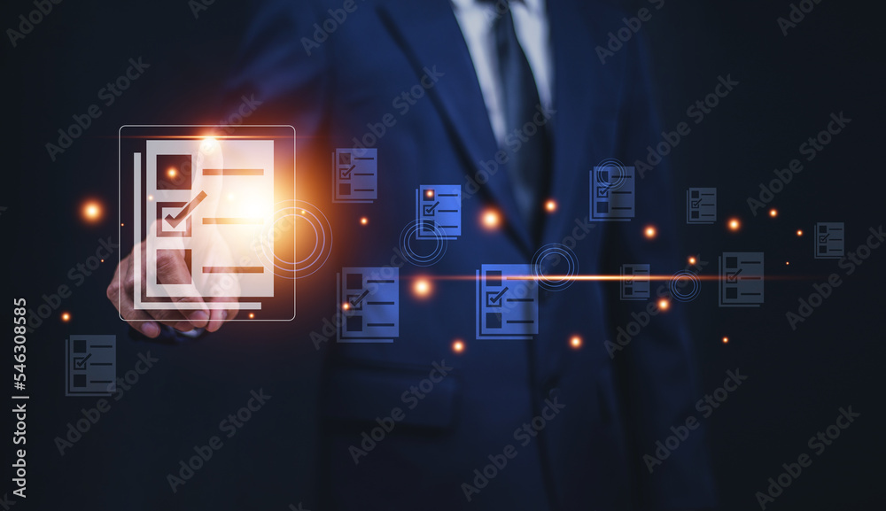 Document Control Visual Pic Documents management information system concept, Businessman using ...