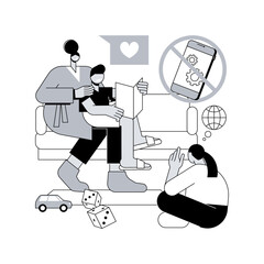 Poster - Low tech parenting abstract concept vector illustration. Low tech school, tech-free kids, media limitation, unplugger, gadget-free parenting, anti technology, no screen time abstract metaphor.