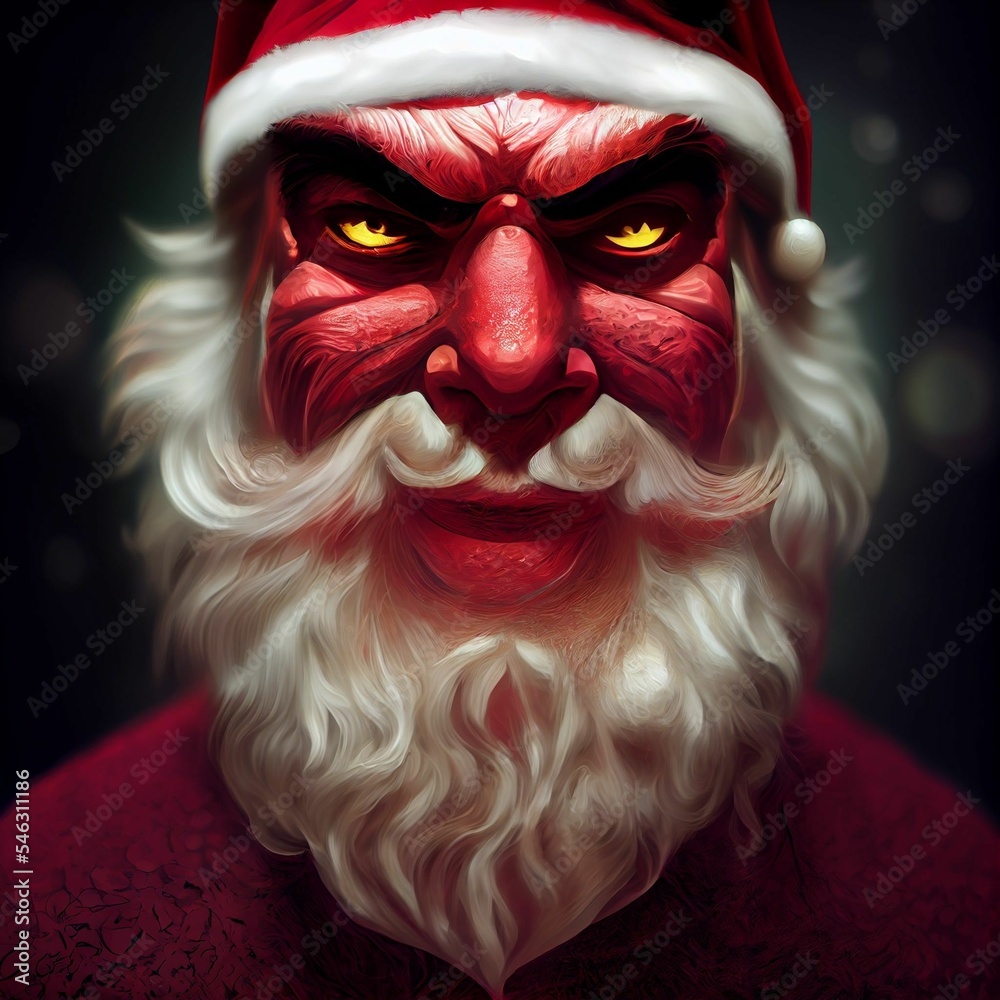 Ai generated digital art of an evil Santa Claus with a red face and ...