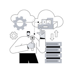Poster - Cloud storage abstract concept vector illustration. Digital hosted storage, database security, data infrastructure service, cloud computing, information hosting technology abstract metaphor.