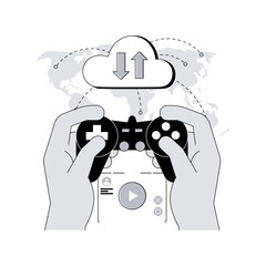 Poster - Cloud gaming abstract concept vector illustration. Gaming on demand, video and file streaming, cloud technology, various devices game, online platform, AI gaming solution abstract metaphor.