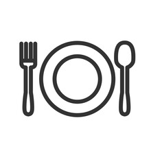 Restaurant Plate Fork And Spoon Placed On Left And Right With White Background 