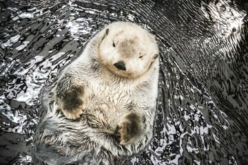 Sticker - Cute white beaver swimming in the water