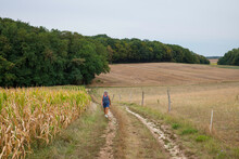 The Landscape Of France With A Woman On A Walk