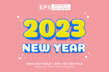 Wall Mural - Editable text effect 2023 new year 3d cartoon style premium vector