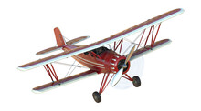 Flying Red Biplane Light Aircraft 3D Illustration Of Airplane
