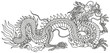 Chinese or Eastern dragon. Traditional mythological creature of East Asia. Tattoo.Celestial feng shui animal. Side view. Graphic line art vector illustration