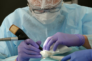 Canvas Print - Dentist doctor working with patient