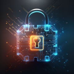 Poster - Creative glowing circuit padlock wallpaper. Safety and protection concept. 3D Renderinghigh quality illustration