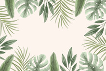 Watercolor Tropical Leaves Background Vector Design Illustration