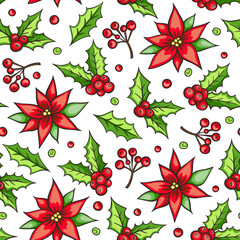 Poster - Christmas seamless pattern with red poinsettia flowers