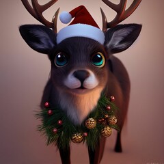 Sticker - AI generated cute Christmas deer character