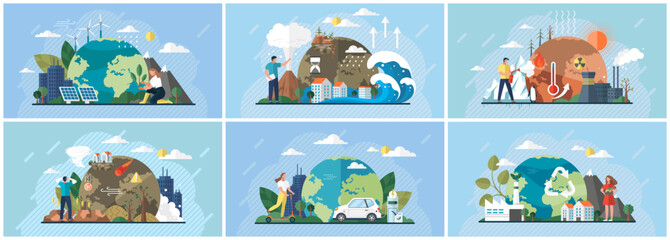 change climate scenes set with saving planet concept metaphor. world environment day, bio technology