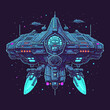 Vector of a futuristic spaceship hovering in space