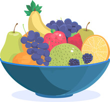 Vector Of A Colorful Bowl Of Fruits On A White Background