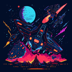 Wall Mural - vector of a space battle between spacecrafts