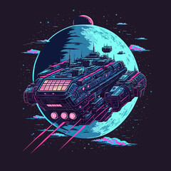 Wall Mural - vector of a futuristic spaceship hovering over a planet