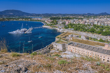 Canvas Print - View from top of the Old Venetian Fortress in Corfu city, Greece