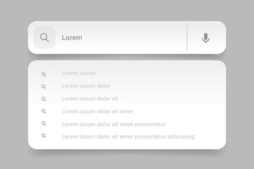 Fototapete - Search Bar with suggestions for UI UX design and web site. Search Address and navigation bar icon. Collection of search form templates for websites. Search engine web browser window template.