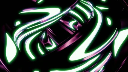Poster - Abstract rotating figure with neon lines. Design. 3D figure made of curves and neon lines rotates in space. Abstract futuristic figure with neon lines rotates in dark
