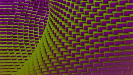 Poster - 3d distortion of space with squares. Design. Space with curved distortion of funnel. Space with squares is visually distorted into funnel