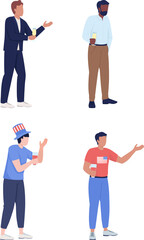 Poster - Young men raising toast semi flat color raster characters set. Standing figure. Full body person on white. Celebration simple cartoon style illustration for web graphic design and animation pack