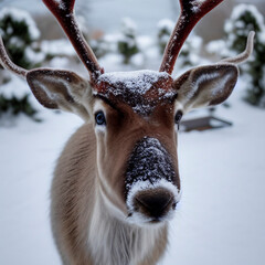 Wall Mural - Close Up of a Reindeer in the Snow Portrait 