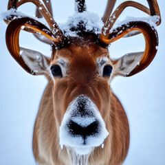 Wall Mural - Close Up of a Reindeer in the Snow Portrait 